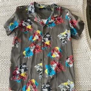 Ivy Park Floral Cameo Green Button Up Short Sleeve